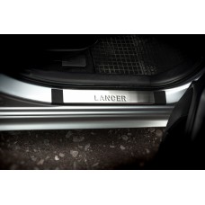Накладки на пороги (OMSA, 4 шт, нерж) для Mitsubishi Lancer X 2008- рр