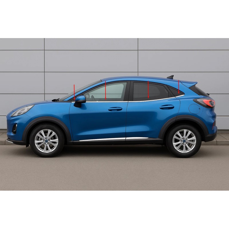 Нижня окантовка вікон (8 шт, нерж) для Ford Puma 2019- рр Нижня окантовка вікон (8 шт, нерж) для Ford Puma 2019- рр