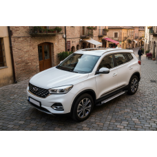 Боковые пороги Allmond Grey (2 шт., алюминий) для Chery Tiggo 8 2017- гг