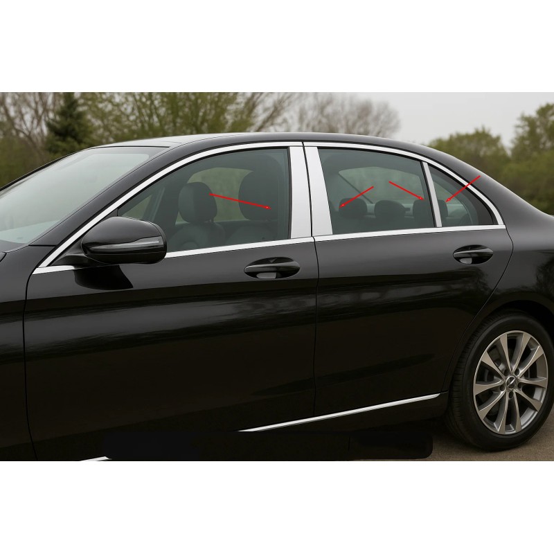 Накладки на дверні стійки (6 шт, нерж) для Mercedes C-сlass W205 2014-2021 рр