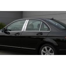 Накладки на дверні стійки (6 шт, нерж) для Mercedes C-class W204 2007-2015 рр