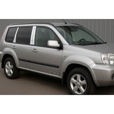 Накладки на дверные стойки (8 шт, нерж) для Nissan X-trail T30 2002-2007 гг