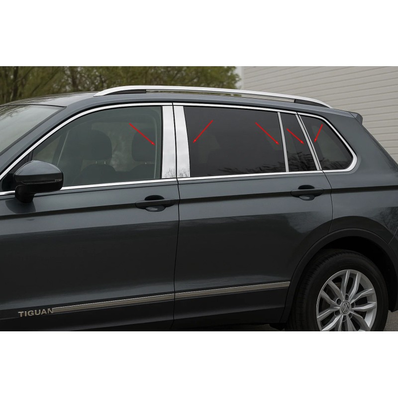 Накладки на дверные стойки из нержавеющей стали (10 шт.) для Volkswagen Tiguan 2016-2023 гг