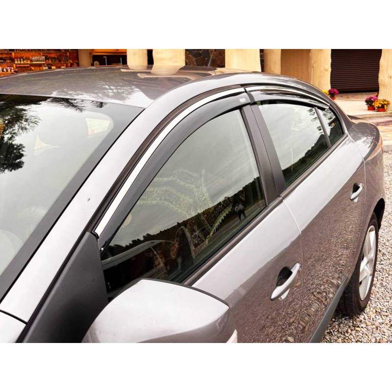 Вітровики з хромованим молдингом (4 шт, Niken) для Renault Fluence 2009-2016 рр Вітровики з хромованим молдингом (4 шт, Niken) для Renault Fluence 2009-2016 рр