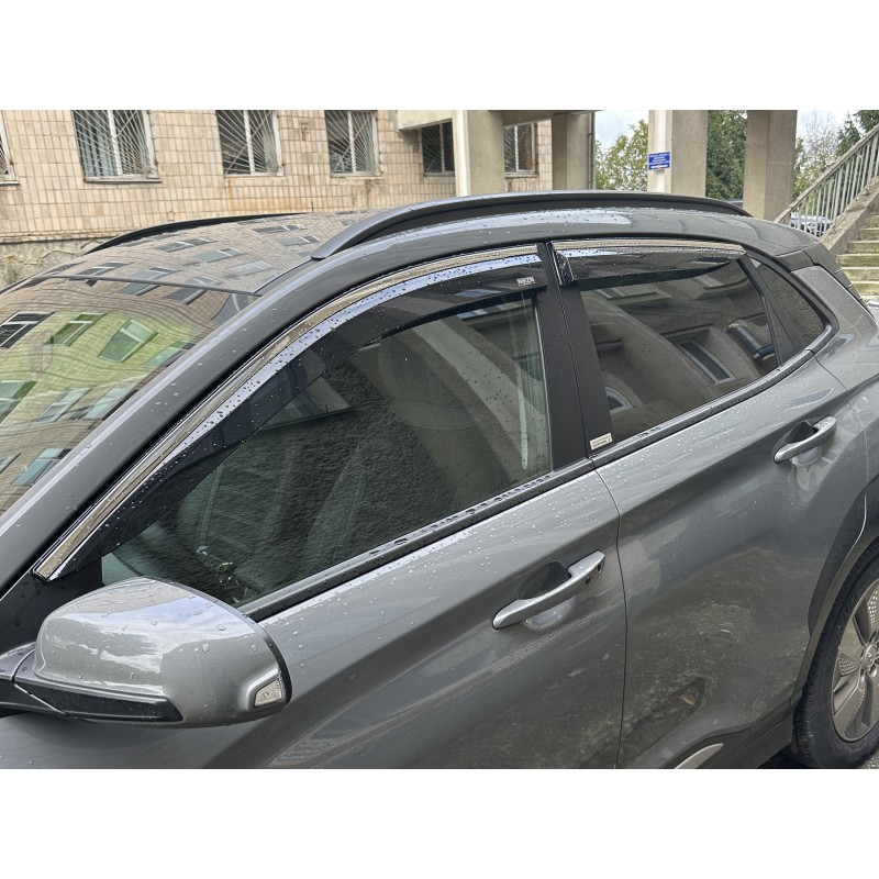 Вітровики з хромованим молдингом (4 шт, Niken) для Hyundai Kona 2023- рр Вітровики з хромованим молдингом (4 шт, Niken) для Hyundai Kona 2023- рр