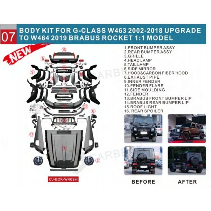 Комплект рестайлинга на G900 Roket для Mercedes G сlass W463 1990-2018 гг