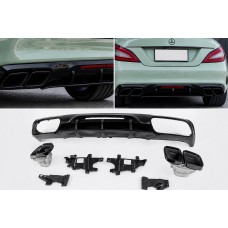 Задний диффузор с насадками выхлопа Black (2015-2018, Дизайн GT63) для Mercedes CLS C218