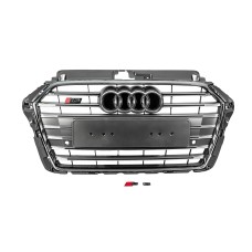 Передняя решетка радиатора S-Style (2016-2020, серая с хромом) для Ауди A3