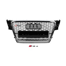 Передняя решетка с надписью Quattro RS-style (2007-2011, черная) для Ауди A4 B8