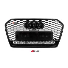 Передняя черная решетка S-style с надписью Quattro (2014-2017) для Ауди A6 C7