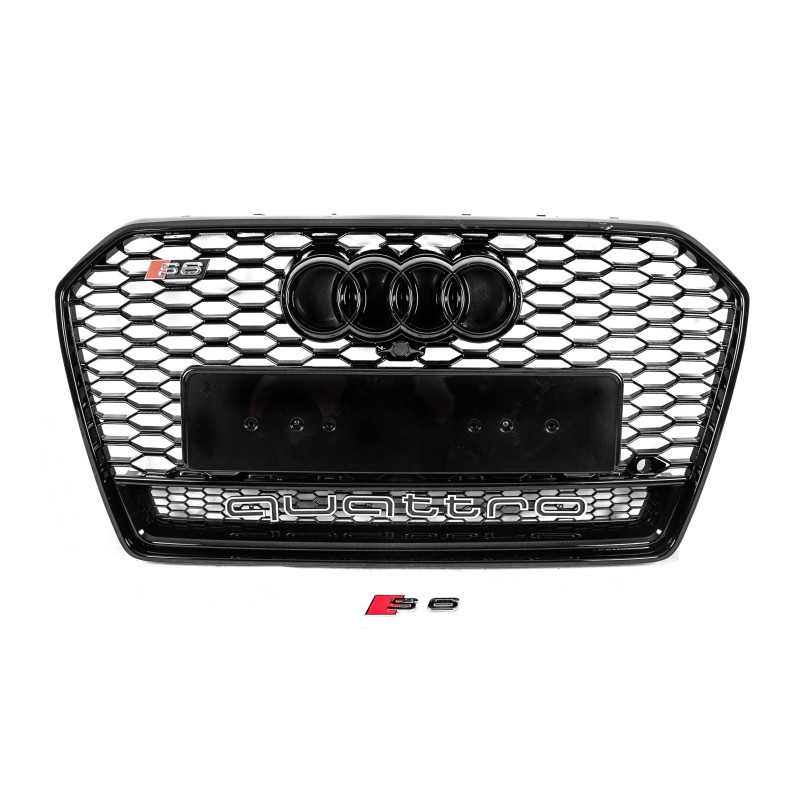 Передняя черная решетка S-style с надписью Quattro (2014-2017) для Ауди A6 C7