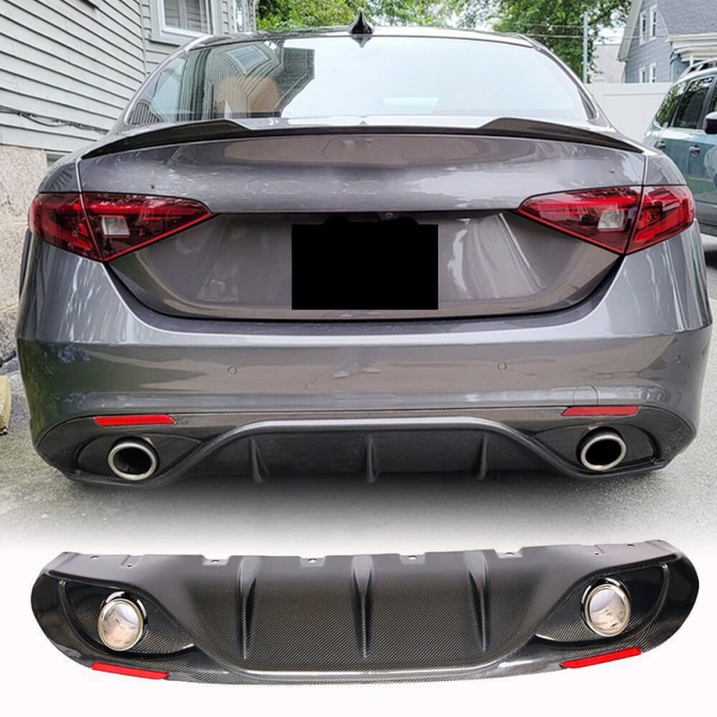 Диффузор заднего бампера с насадками V2 (для Base, Карбон) для Alfa Romeo Giulia 2016-2022 гг