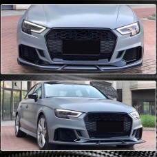Накладки на передний бампер V4 (для RS3 SD 2017-2020, Карбон) для Ауди A3