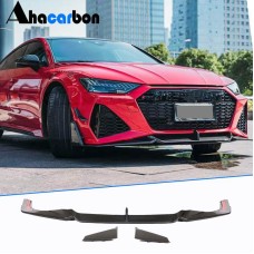Накладка на передний бампер Lip V2 (для RS7, сухой карбон) для Ауди A7 2018- гг