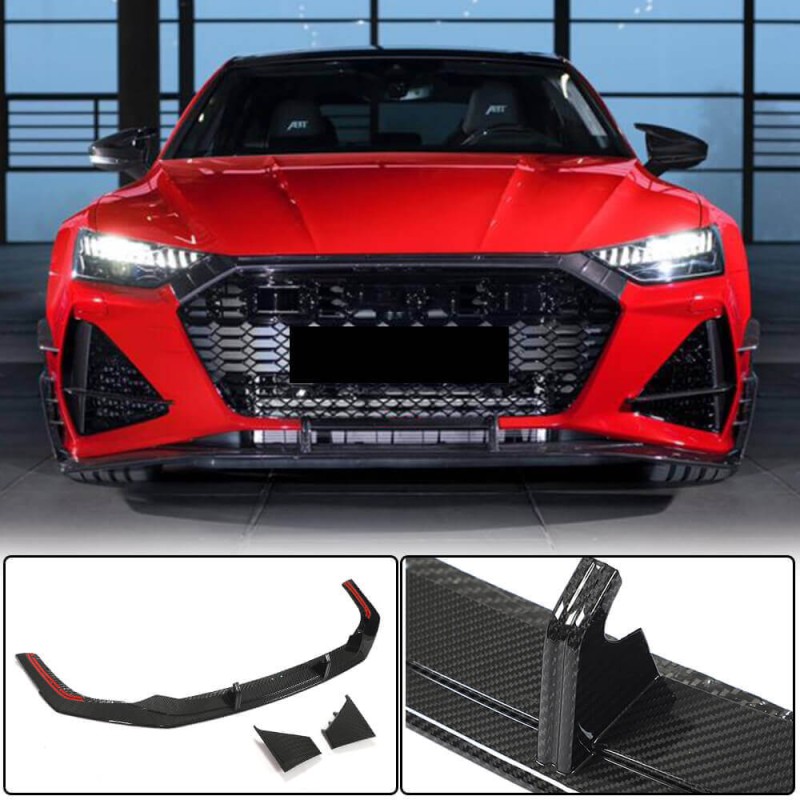Накладка на передний бампер Lip V1 (для RS7 2018-2022, Сухой карбон) для Ауди A7 2018- гг