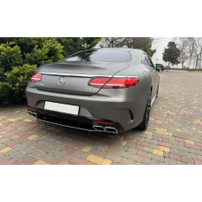 Задній дифузор з насадками Silver (2018-2020, Дизайн S-COUPE63) для Mercedes S-class C217 Coupe