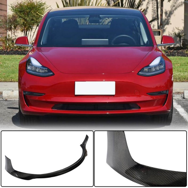 Накладка на передний бампер Lip Карбон V4 (2016-2022) для Tesla Model 3