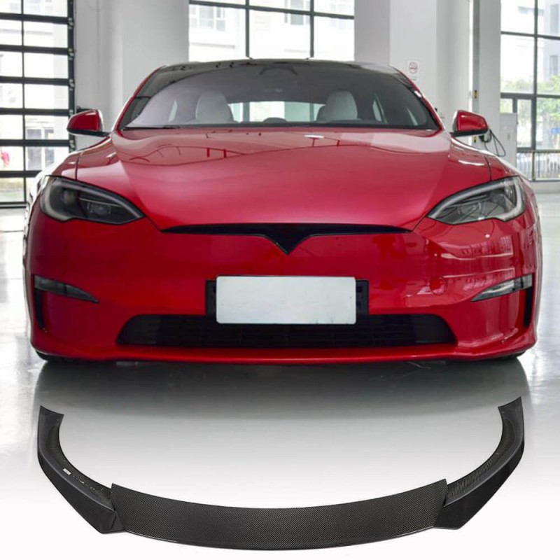 Накладка на передний бампер Lip Карбон V1 (2021-2023) для Tesla Model S
