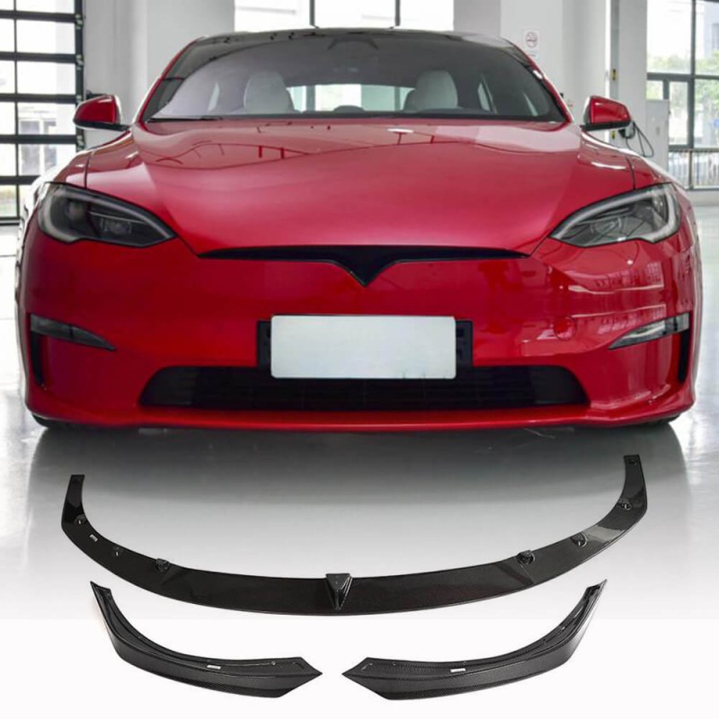 Накладка на передний бампер Lip Карбон V2 (2021-2023) для Tesla Model S