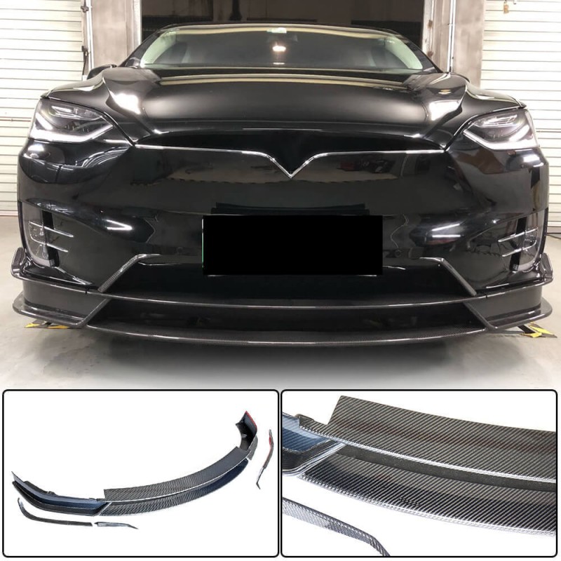 Накладка на передний бампер Lip Карбон V1 (2016-2020) для Tesla Model X