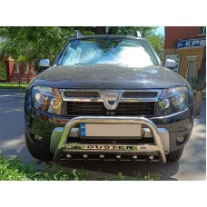 Кенгурятник з написом WT004 (нерж.) для Dacia Duster 2008-2018 рр