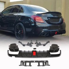 Дифузор заднього бампера з насадками (для SD С43 AMG 2015-2019, Карбон) для Mercedes C-сlass W205 рр