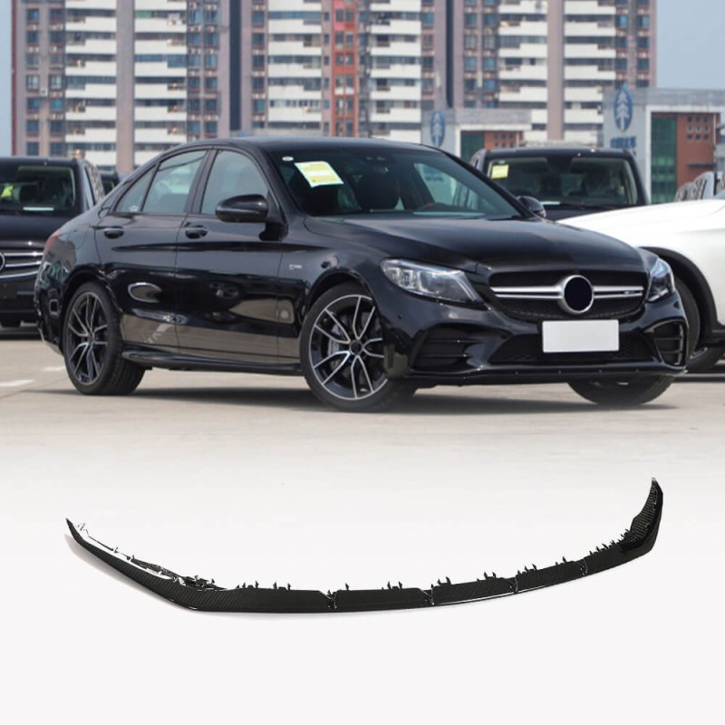 Накладка на передний бампер Lip V2 (для C43 AMG 2019-2021, Карбон) для Mercedes C-сlass W205