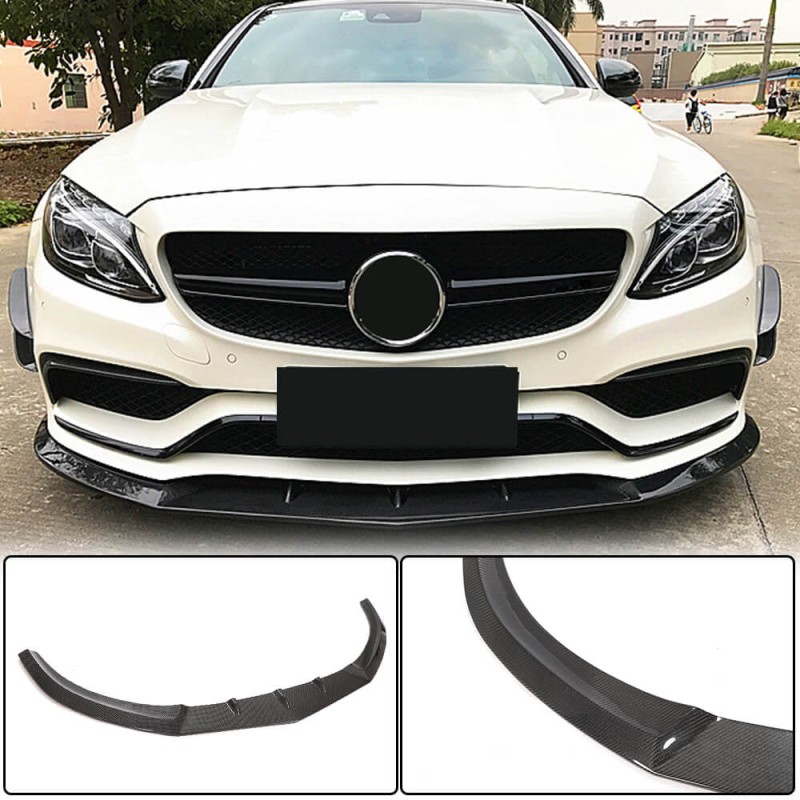 Накладка на передний бампер Lip V1 (для SD C63 AMG 2015-2019, Карбон) для Mercedes C-сlass W205