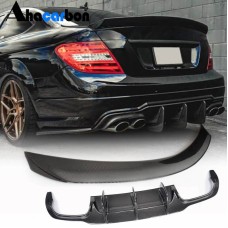 Спойлер с диффузором заднего бампера (для C63 AMG 2012-2014, Карбон) для Mercedes C-class W204
