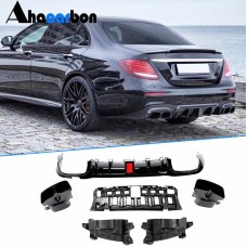 Дифузор заднього бампера з насадками V1 (для AMG/AMG-Line 2016-2019, Карбон) для Mercedes E-сlass W213 рр