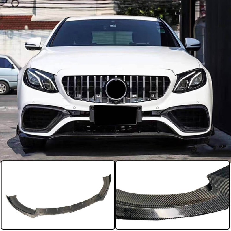 Накладка на передний бампер Lip V1 (для E63 AMG 2016-2019, Карбон) для Mercedes E-сlass W213