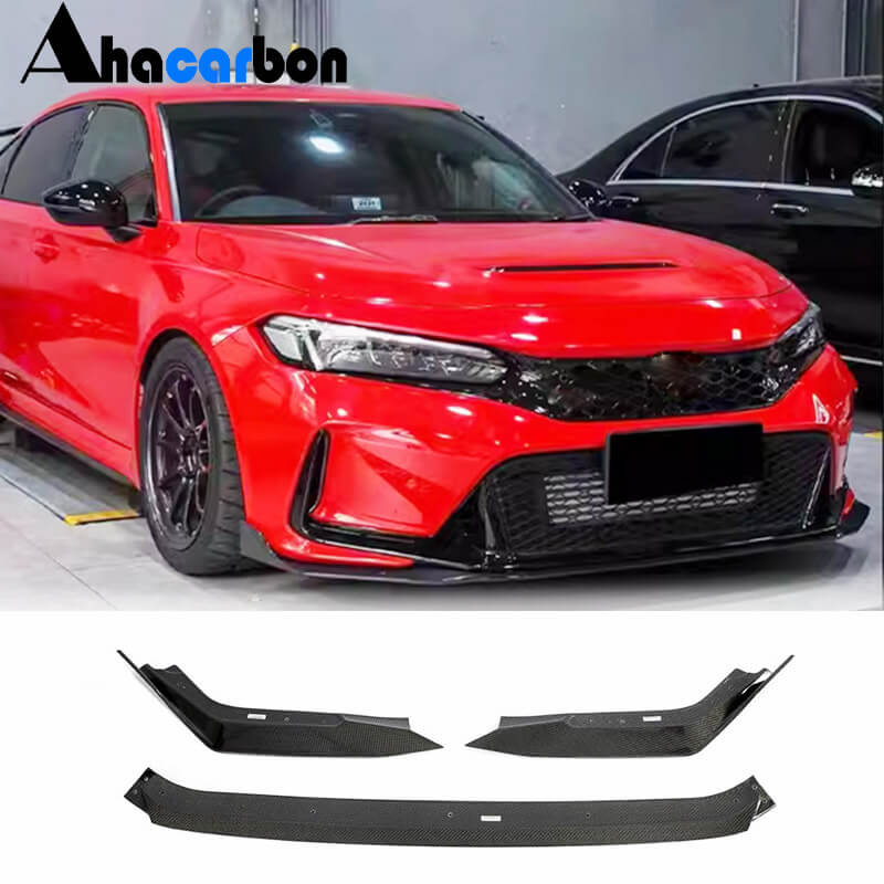 Накладка на передний бампер Lip V2 (Карбон) для Honda Civic HB 2021- гг