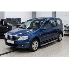 Бокові пороги Maydos V1 (2 шт., алюміній -2026 нерж) для Renault Logan MCV 2005-2013 рр