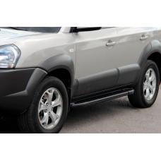 Бокові пороги Allmond Black (2 шт., алюміній) для Hyundai Tucson JM 2004- рр