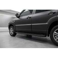 Бокові пороги Allmond Black (2 шт., Алюміній) для Kia Sportage 2004-2010 рр