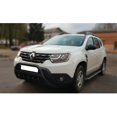 Кенгурятник з написом WT004 Black (нерж.) для Renault Duster 2018-2024 рр