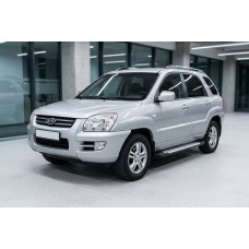Бокові пороги Allmond Grey (2 шт., алюм.) для Kia Sportage 2004-2010 рр