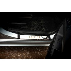 Накладки на пороги (Carmos, 4 шт, нерж) для Mitsubishi Lancer X 2008- рр