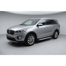 Бокові пороги Allmond Grey (2 шт., Алюміній) для Kia Sorento III UM 2014-2020 рр