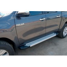 Бокові пороги Allmond Grey (2 шт., алюміній) для Toyota Hilux 2015- рр