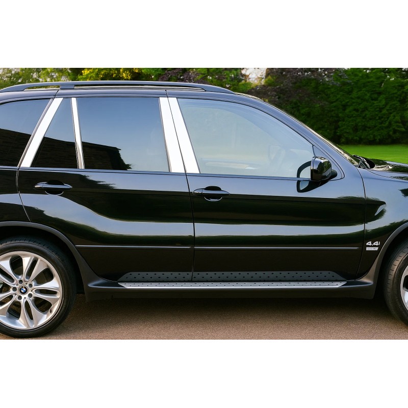Накладки на дверные стойки из нержавеющей стали (8 шт.) для BMW X5 E-53 1999-2006 гг Накладки на дверные стойки из нержавеющей стали (8 шт.) для BMW X5 E-53 1999-2006 гг