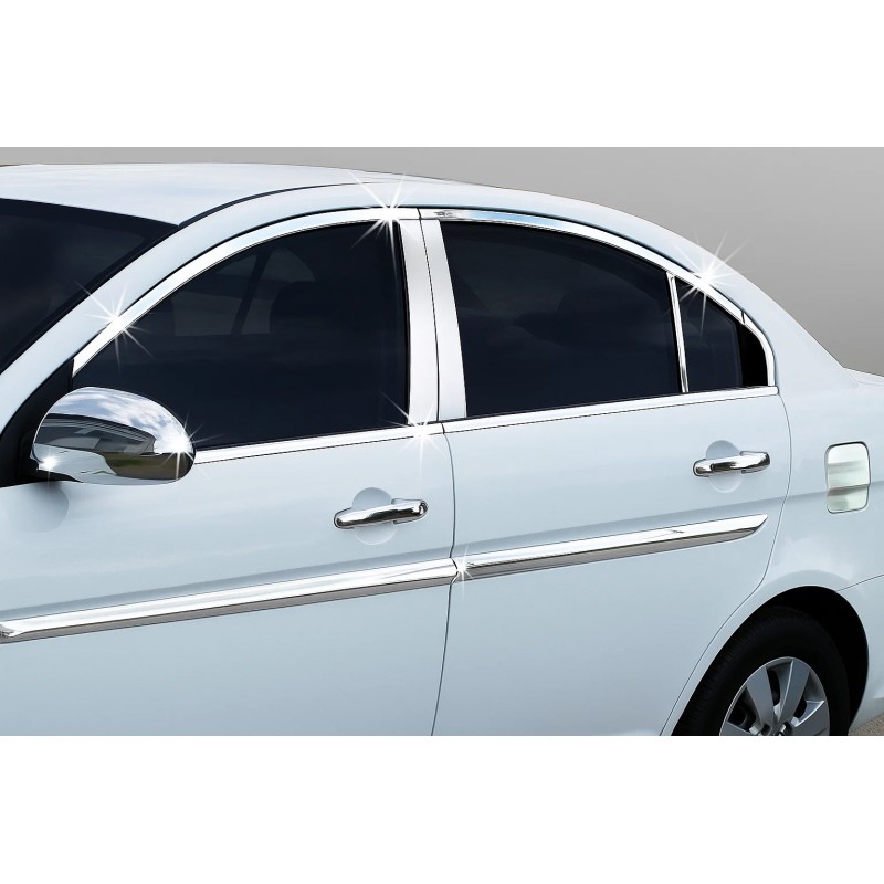 Повна окантовка скла (14 дет, нерж.) для Hyundai Accent 2006-2010 рр