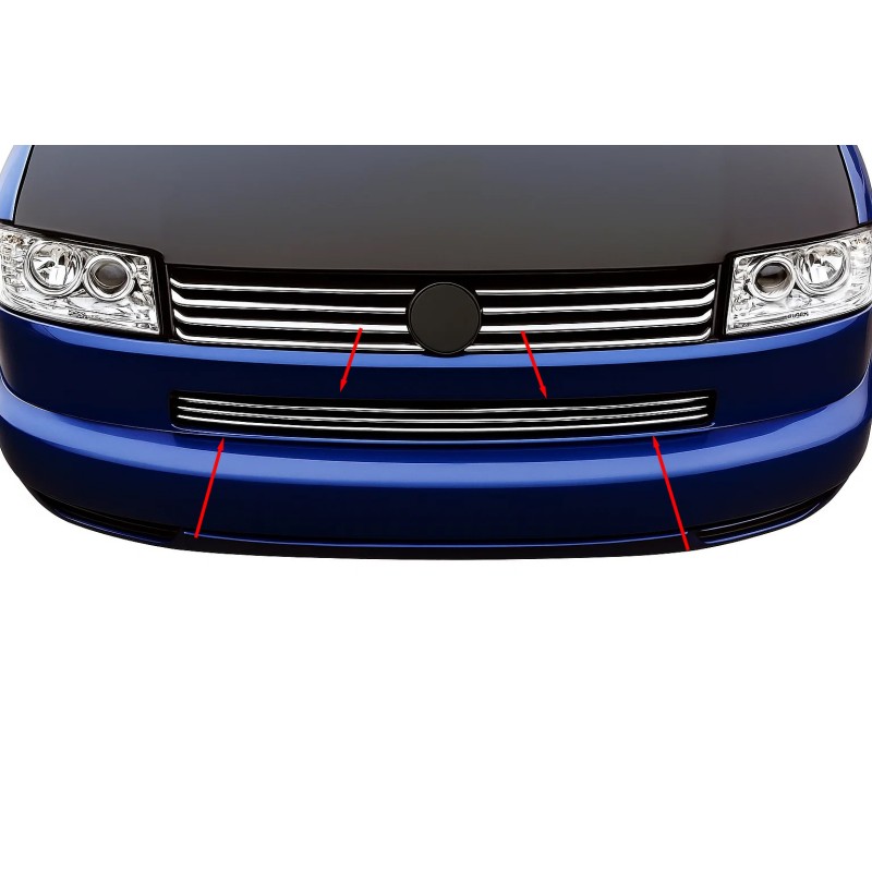 Вставки в решетку бампера Прямой капот (3 шт, нержавейка) для Volkswagen T4 Transporter 1990-2003 гг Вставки в решетку бампера Прямой капот (3 шт, нержавейка) для Volkswagen T4 Transporter 1990-2003 гг