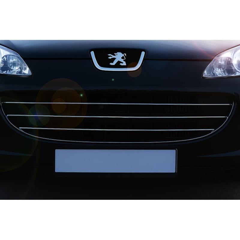 Накладки на решітку (3 шт, нерж) OmsaLine - Італійська нержавійка для Peugeot 407 2004-2011 рр