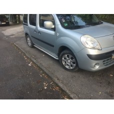 Боковые пороги Premium (2 шт., нерж.) 60 мм, длинная база для Renault Kangoo 2008-2020 гг