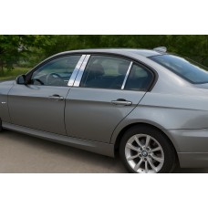 Накладки на дверные стойки (нерж) Carmos - Турецкая сталь для BMW 3 серия E-90/91/92/93 2005-2011 гг