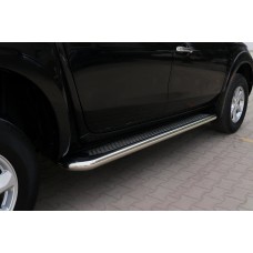 Бокові пороги Maydos V2 (2 шт., алюміній -2025 нерж) для Mitsubishi L200 2015-2024 рр