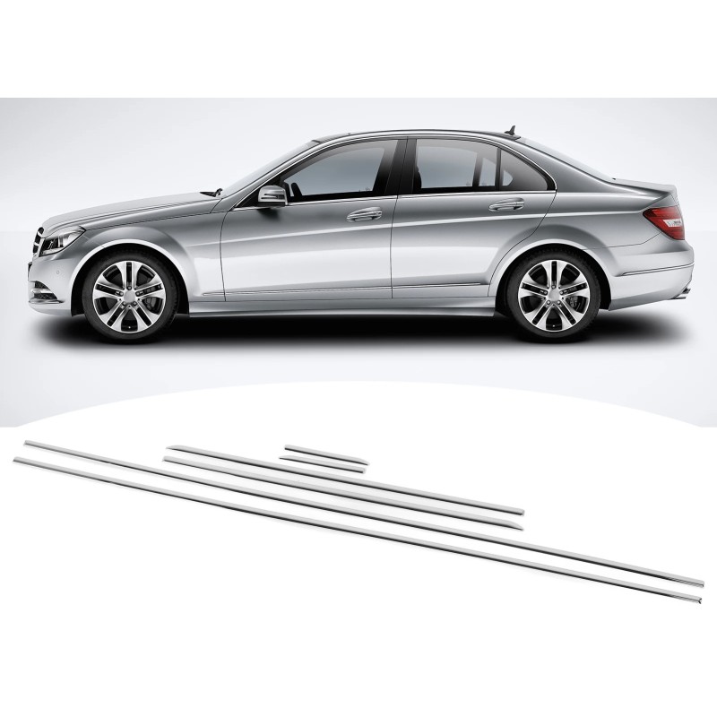 Накладки на молдинги стекол (6 шт, нерж) для Mercedes C-class W204 2007-2015 рр Накладки на молдинги стекол (6 шт, нерж) для Mercedes C-class W204 2007-2015 рр