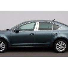 Молдинг дверных стоек (6 шт, нерж) для Skoda Octavia III A7 2013-2019 гг