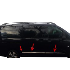 Молдинг дверний (6 частин, нержавійка) Довга, 1 бічні двері для Mercedes Vito / V-class W447 2014- рр